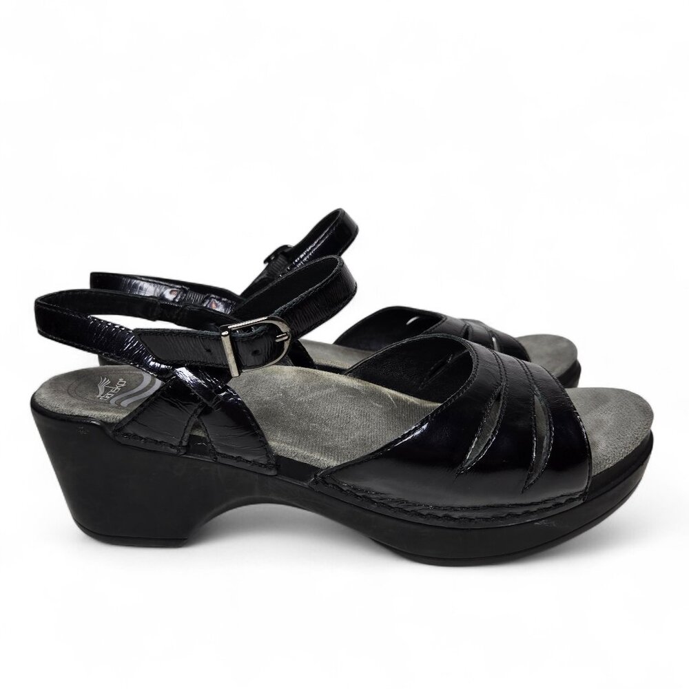 Dansko Sissy Patent Heeled Sandal's Women's Black Cushion Insole Open Toe 8.5/9 - Picture 6 of 9